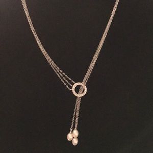 Sterling Silver Necklace w/CZ & Glass Pearls